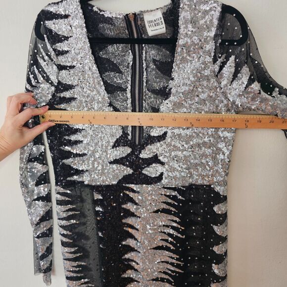 Isolated Heroes Handmade In The UK Black & Silver Sequin Mesh Maxi Dress Large - Picture 10 of 11